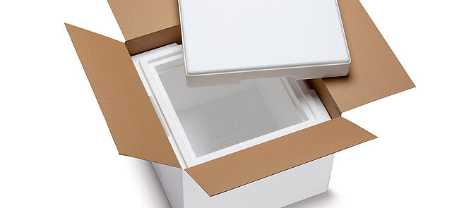 
			A cardboard box with a white insulated box